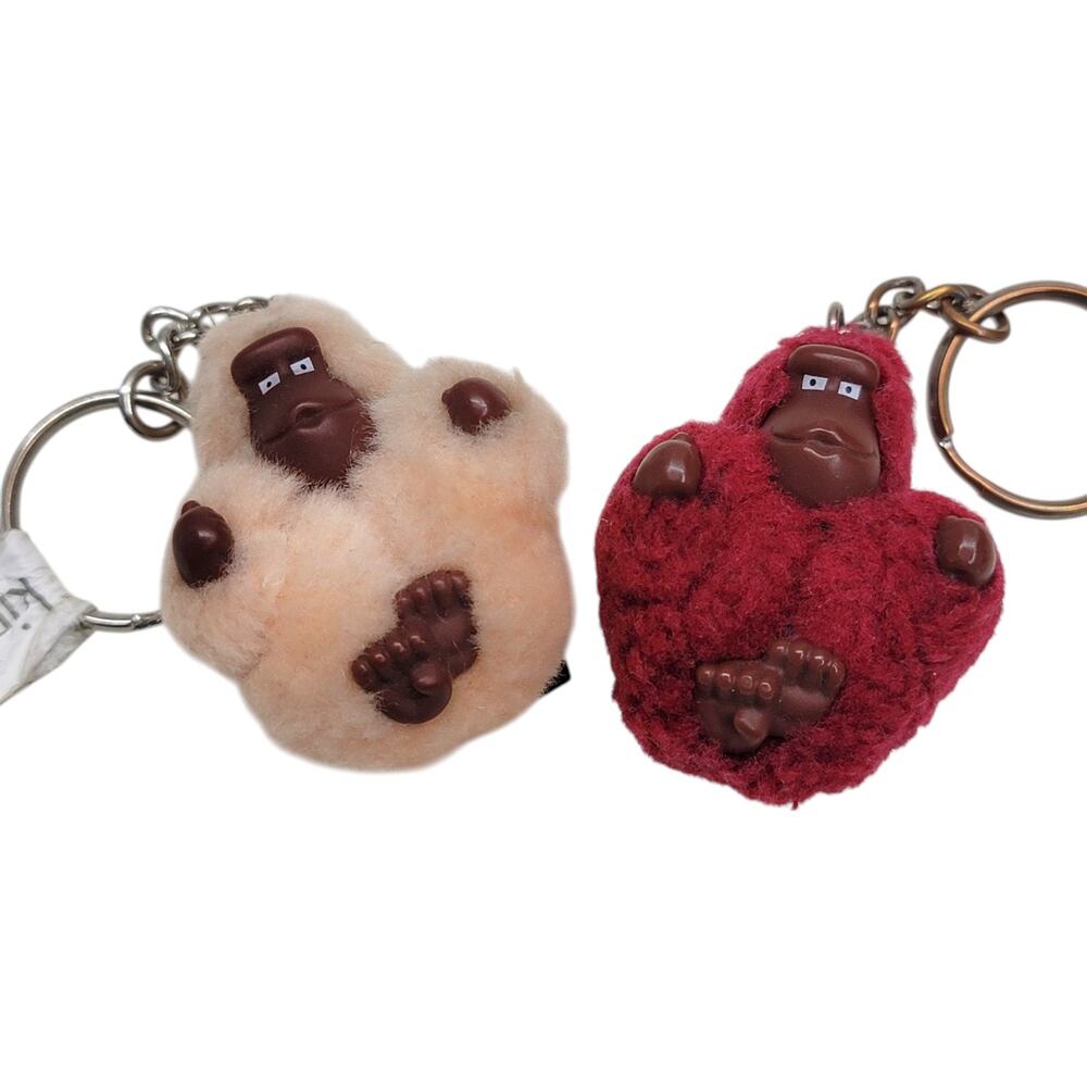 Lot of 2 Kipling Monkey Plush Keychain Bag Charm Caspian Beige Red Gorilla